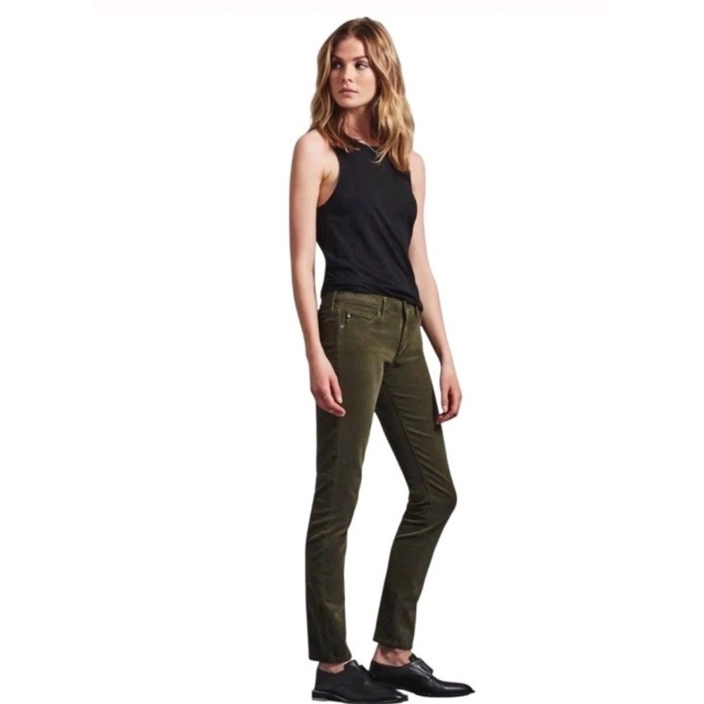 AG Adriano Goldschmied The Stevie Ankle Green Corduroy Slim Straight Pants 25